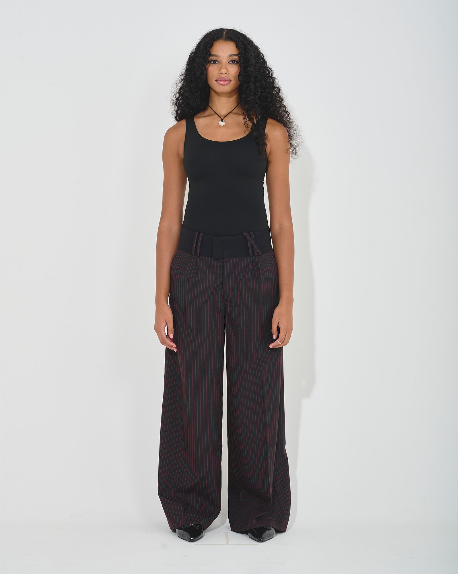 Haute-Line Wide Leg Pinstripe Trousers